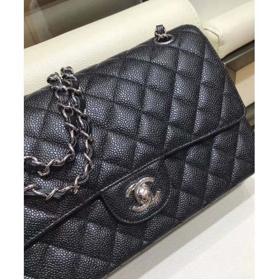 Replica Chanel Classic Jumbo CC Logo Turn Lock Chain Shoulder Strap Women's Black Caviar Leather Flap Bag