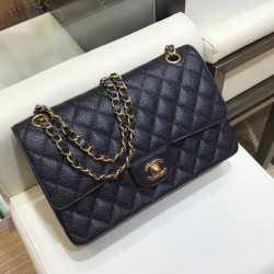 Imitation Chanel Jumbo Black Caviar Golden CC Lock Black Caviar Leather Female Flap Style Chain Bag 25CM