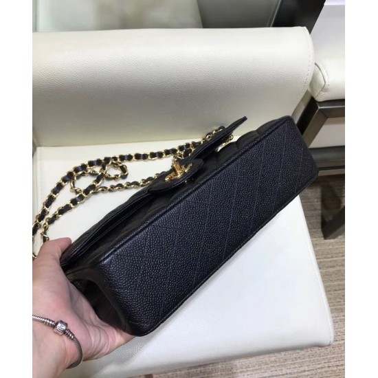 Imitation Chanel Jumbo Black Caviar Golden CC Lock Black Caviar Leather Female Flap Style Chain Bag 25CM