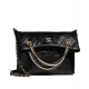 Imitated Chanel Women's Black Quilted Leather White Pearl & Chain Top Handle Double C Signature Medium Shopping Bag