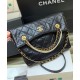 Imitated Chanel Women's Black Quilted Leather White Pearl & Chain Top Handle Double C Signature Medium Shopping Bag