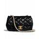 High End Golden Chain White Pearl Detail Black Quilted Leather - Imitated Chanel Women's Flap Bag 21CM