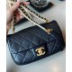 High End Golden Chain White Pearl Detail Black Quilted Leather - Imitated Chanel Women's Flap Bag 21CM