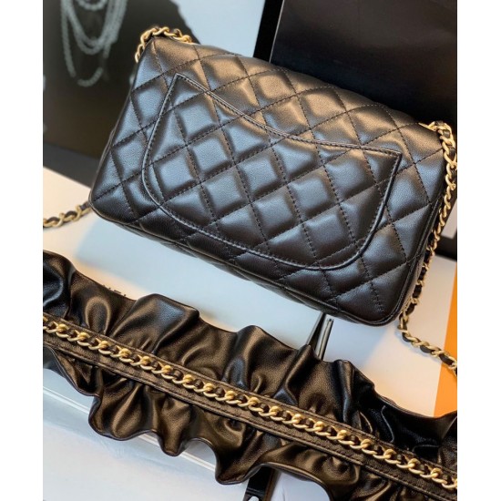 Hot Selling Black Quilted Lambskin Leather Falbala Decoration Yellow Gold Chain Shoulder Strap - Chanel Women's Medium Flap Bag