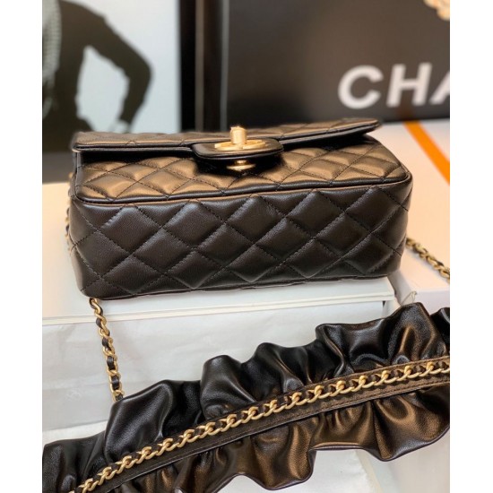 Hot Selling Black Quilted Lambskin Leather Falbala Decoration Yellow Gold Chain Shoulder Strap - Chanel Women's Medium Flap Bag