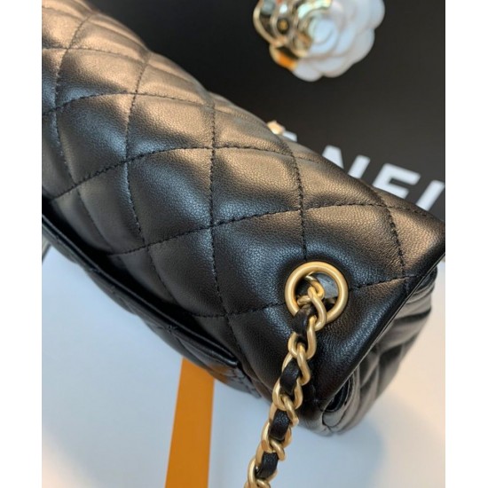 Hot Selling Black Quilted Lambskin Leather Falbala Decoration Yellow Gold Chain Shoulder Strap - Chanel Women's Medium Flap Bag