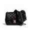 New Ruffles Design Golden CC Logo Turn Lock & Chain Shoulder Strap - Faux Chanel Black Quilted Leather Small Crossbody Bag