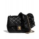 New Ruffles Design Golden CC Logo Turn Lock & Chain Shoulder Strap - Faux Chanel Black Quilted Leather Small Crossbody Bag