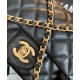 New Ruffles Design Golden CC Logo Turn Lock & Chain Shoulder Strap - Faux Chanel Black Quilted Leather Small Crossbody Bag