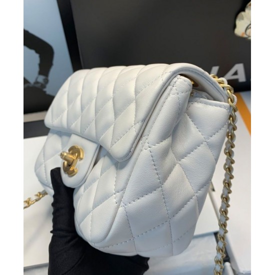 Fall Popular Women's White Quilted Leather Golden Chain Shoulder Strap Falbala Detail - Replica Chanel Small Flap Bag