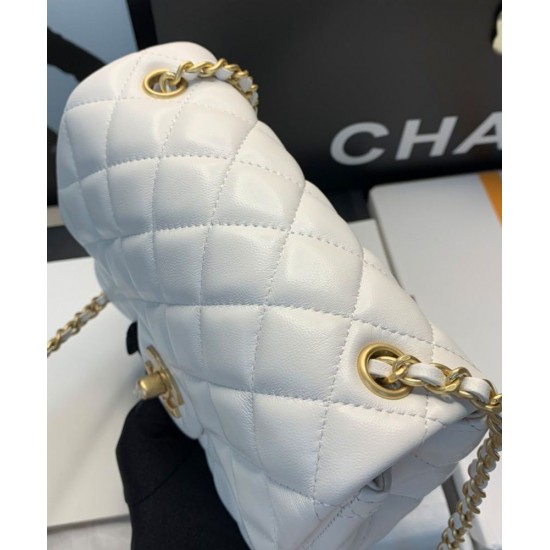 Fall Popular Women's White Quilted Leather Golden Chain Shoulder Strap Falbala Detail - Replica Chanel Small Flap Bag