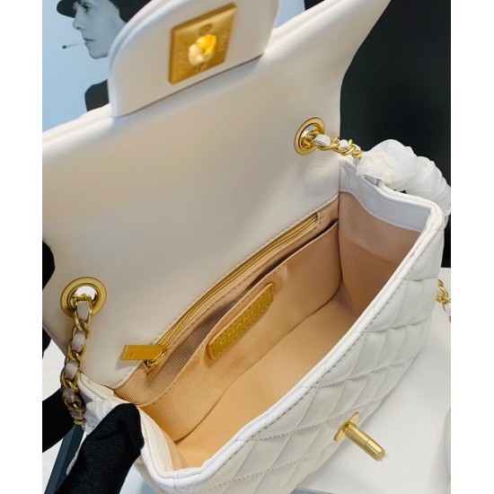 Fall Popular Women's White Quilted Leather Golden Chain Shoulder Strap Falbala Detail - Replica Chanel Small Flap Bag