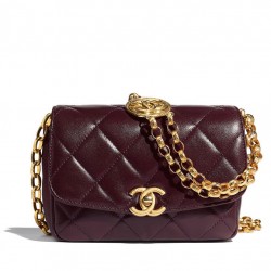 Faux Chanel Golden CC Logo Turn Lock Chain Shoulder Strap Dark Red Quilted Leather Small Flap Bag Online