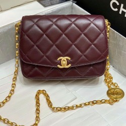 Faux Chanel Golden CC Logo Turn Lock Chain Shoulder Strap Dark Red Quilted Leather Small Flap Bag Online