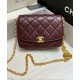 Faux Chanel Golden CC Logo Turn Lock Chain Shoulder Strap Dark Red Quilted Leather Small Flap Bag Online