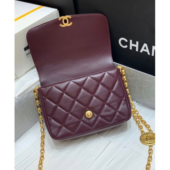 Faux Chanel Golden CC Logo Turn Lock Chain Shoulder Strap Dark Red Quilted Leather Small Flap Bag Online