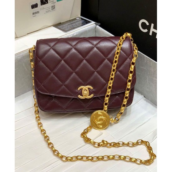 Faux Chanel Golden CC Logo Turn Lock Chain Shoulder Strap Dark Red Quilted Leather Small Flap Bag Online