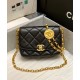 Fake Chanel Black Quilted Lambskin Leather Golden Chain Shoulder Strap Rounded Logo Decoration Women's Classic Small Flap Bag