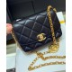 Fake Chanel Black Quilted Lambskin Leather Golden Chain Shoulder Strap Rounded Logo Decoration Women's Classic Small Flap Bag