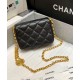 Fake Chanel Black Quilted Lambskin Leather Golden Chain Shoulder Strap Rounded Logo Decoration Women's Classic Small Flap Bag