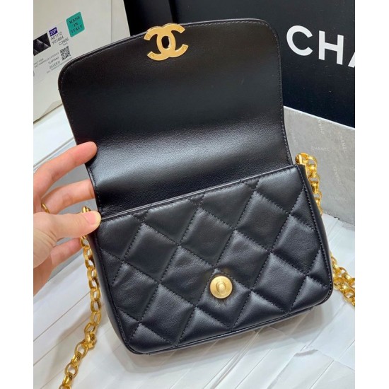 Fake Chanel Black Quilted Lambskin Leather Golden Chain Shoulder Strap Rounded Logo Decoration Women's Classic Small Flap Bag