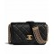 Fashion CC Logo Turn Lock Multiple Chain Shoulder Straps - Women's Chanel Black Quilted Leather Flap Crossbody Bag