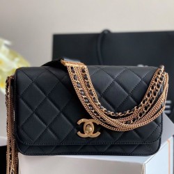 Fashion CC Logo Turn Lock Multiple Chain Shoulder Straps - Women's Chanel Black Quilted Leather Flap Crossbody Bag