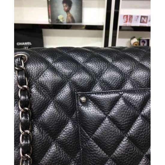 Celebrity Black Caviar Leather Antique Metal Chain Strap CC Logo Turn Lock - Faux Chanel Lady Large Flap Bag 46CM