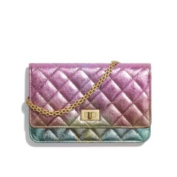 Replica Chanel 2.55 Colorful Crinkled Metallic Goatskin Golden Chain Wallet Women's Flap Crossbody Bag For Sale Pink