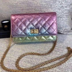 Replica Chanel 2.55 Colorful Crinkled Metallic Goatskin Golden Chain Wallet Women's Flap Crossbody Bag For Sale Pink