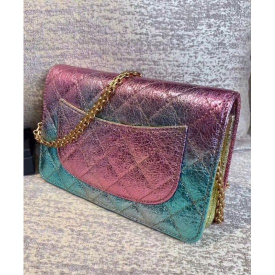 Replica Chanel 2.55 Colorful Crinkled Metallic Goatskin Golden Chain Wallet Women's Flap Crossbody Bag For Sale Pink