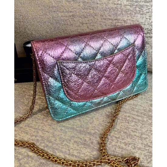 Replica Chanel 2.55 Colorful Crinkled Metallic Goatskin Golden Chain Wallet Women's Flap Crossbody Bag For Sale Pink