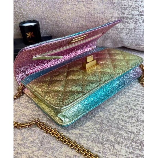 Replica Chanel 2.55 Colorful Crinkled Metallic Goatskin Golden Chain Wallet Women's Flap Crossbody Bag For Sale Pink