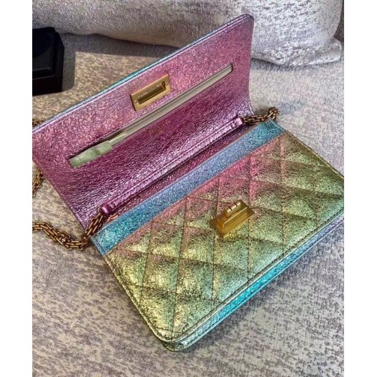 Replica Chanel 2.55 Colorful Crinkled Metallic Goatskin Golden Chain Wallet Women's Flap Crossbody Bag For Sale Pink