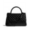 Best Price Black Metal CC Logo Signature Single Top Handle - Imitation Chanel Black Dimoand Leather Tote Bag