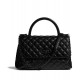 Best Price Black Metal CC Logo Signature Single Top Handle - Imitation Chanel Black Dimoand Leather Tote Bag