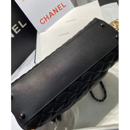 Best Price Black Metal CC Logo Signature Single Top Handle - Imitation Chanel Black Dimoand Leather Tote Bag