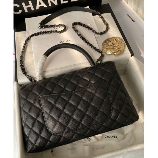 Best Price Black Metal CC Logo Signature Single Top Handle - Imitation Chanel Black Dimoand Leather Tote Bag