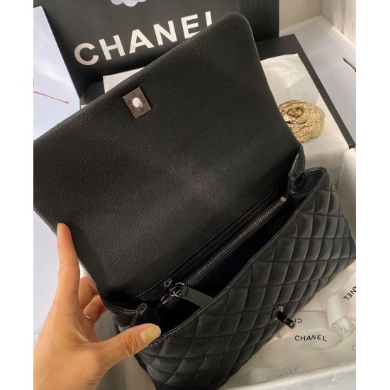 Best Price Black Metal CC Logo Signature Single Top Handle - Imitation Chanel Black Dimoand Leather Tote Bag