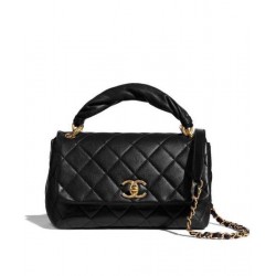 Fashion Black Quilted Leather Twist Design Lock Single Top Handle - Faux Chanel Hobo Bag For Ladies 25CM