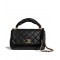 Fashion Black Quilted Leather Twist Design Lock Single Top Handle - Faux Chanel Hobo Bag For Ladies 25CM