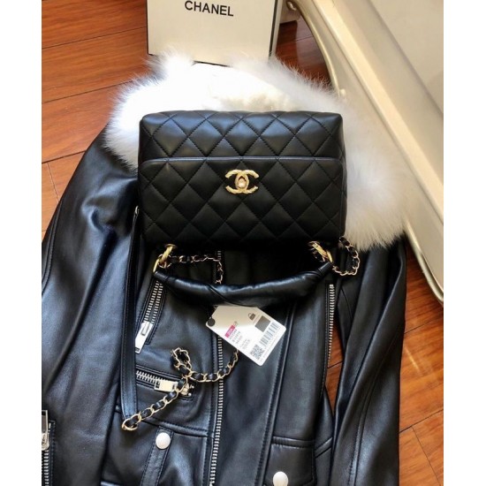 Fashion Black Quilted Leather Twist Design Lock Single Top Handle - Faux Chanel Hobo Bag For Ladies 25CM