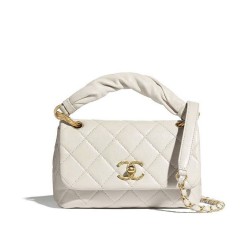 Elegant Style Single Top Handle Twist CC Turn Lock Golden Chain Shoulder Strap - Faux Chanel White Leather Tote Bag