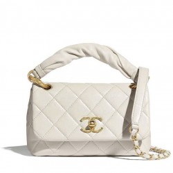 Elegant Style Single Top Handle Twist CC Turn Lock Golden Chain Shoulder Strap - Faux Chanel White Leather Tote Bag