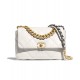 Replica Chanel 19 White Goatskin Leather Gold-Tone Silver-Tone & Ruthenium-Finish Metal Turn Lock Chain Detail Flap Bag For Ladies