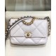 Replica Chanel 19 White Goatskin Leather Gold-Tone Silver-Tone & Ruthenium-Finish Metal Turn Lock Chain Detail Flap Bag For Ladies