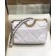 Replica Chanel 19 White Goatskin Leather Gold-Tone Silver-Tone & Ruthenium-Finish Metal Turn Lock Chain Detail Flap Bag For Ladies