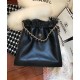 Fake Chanel Brass CC Signature Drawstring Closure Women's Medium Black Quilted Leather Chain Bucket Bag UK