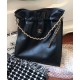 Fake Chanel Brass CC Signature Drawstring Closure Women's Medium Black Quilted Leather Chain Bucket Bag UK