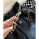 Fake Chanel Brass CC Signature Drawstring Closure Women's Medium Black Quilted Leather Chain Bucket Bag UK